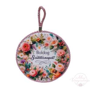 Boldog Születésnapot falidísz vagy edényalátét – virágkoszorús ajándék
