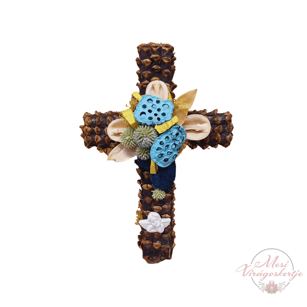 Többféle kereszt sírdísz – Szárazvirág dísz, 30×21 cm