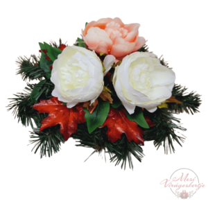 Többféle színű temetői sírdísz 3 virággal