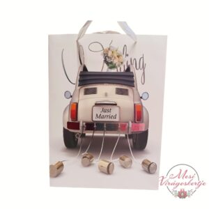 Esküvői ajándéktáska Just Married autó mintával