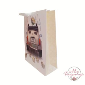 Esküvői ajándéktáska Just Married autó mintával