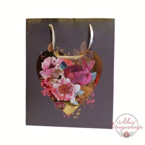 Szív alakú virágmintás ajándéktáska arany részletekkel