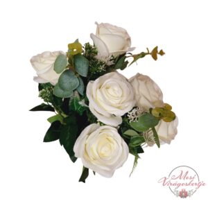 Fehér selyemrózsa élethű virágfejekkel dekorációhoz