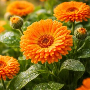 Narancssárga körömvirág virága közelről, részletgazdag szirmokkal