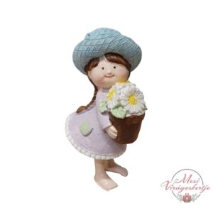 Piri mesés gyerekfigura, virágcsokrot tartó dekoráció