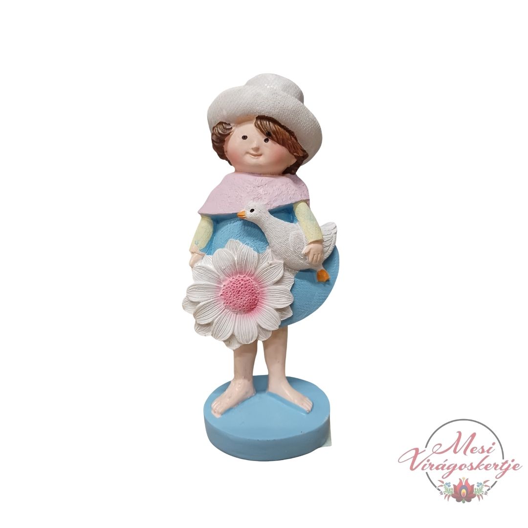 Lili mesés gyerekfigura, virággal és libával díszített dekoráció