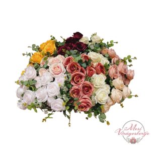 Selyemrózsa többféle színben élethű virágfejekkel dekorációhoz