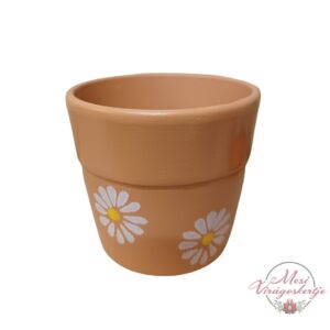 Virágmintás kerámia kaspó terrakotta és narancs színekben