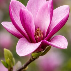 Magnólia Susan rózsaszín virága közelről, részletgazdag ábrázolásban