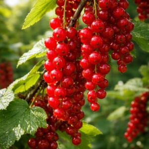 Piros ribizli közeli kép Jonkheer van Tets fajta érett terméssel