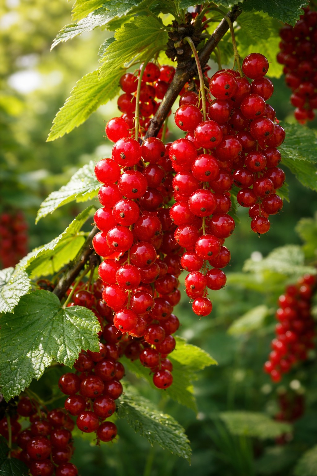 Piros ribizli közeli kép Jonkheer van Tets fajta érett terméssel