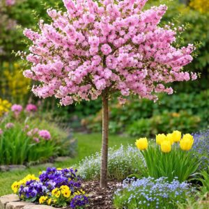 Babarózsa Prunus triloba virágzó díszcserje kertben