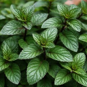 Csokimenta Mentha piperita Chocolate kifejlett levelek közelről