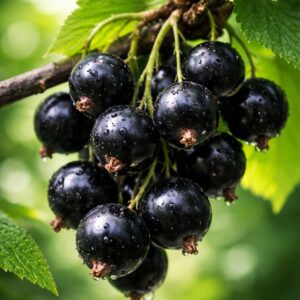 Fekete ribizli Ribes nigrum Little Black Sugar érett termése közelről