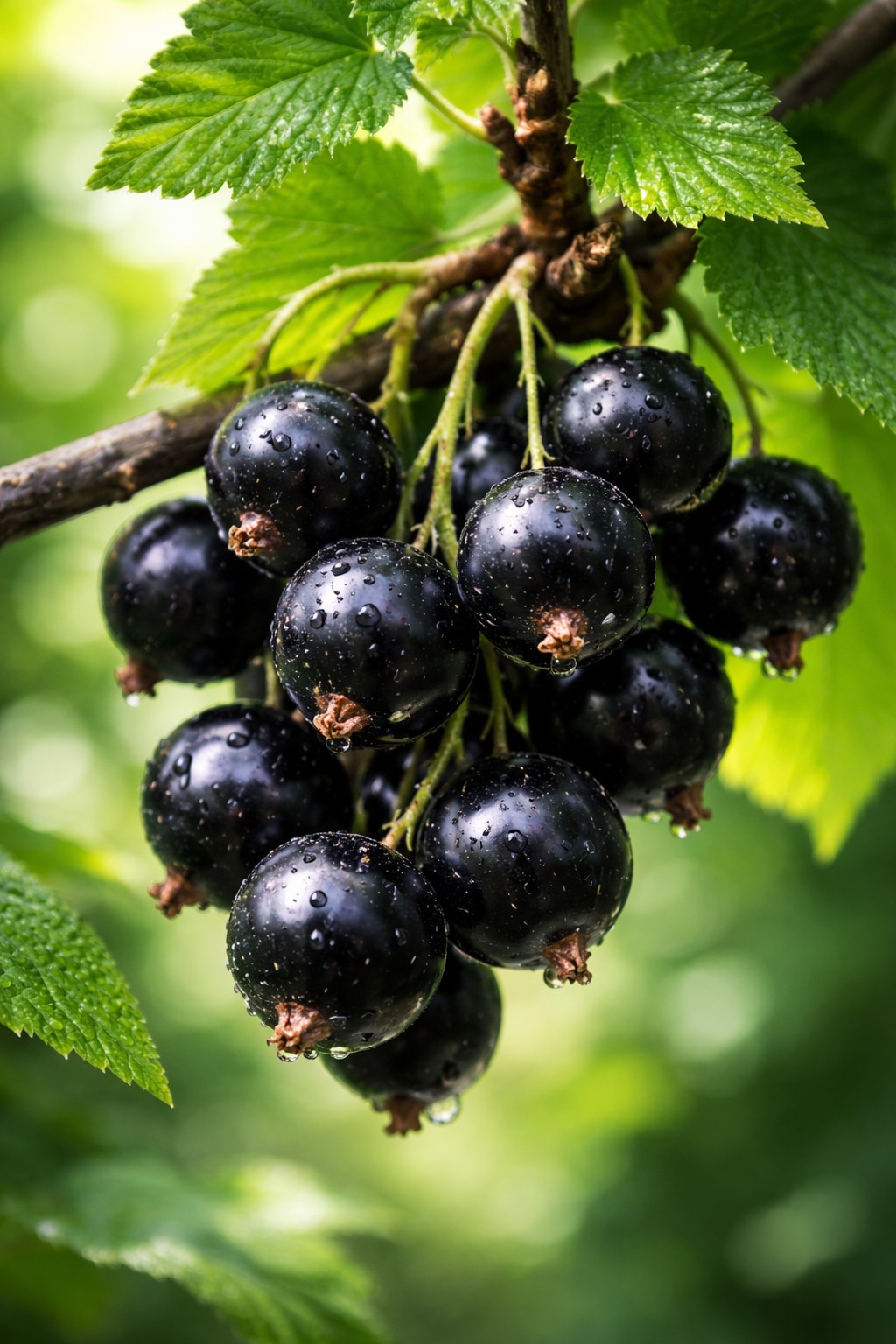 Fekete ribizli Ribes nigrum Little Black Sugar érett termése közelről