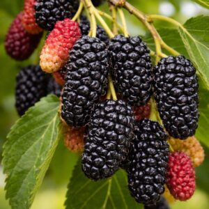 Fekete eperfa Morus nigra Black Persian érett termése közelről