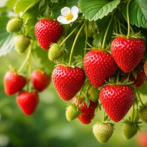 Folytontermő csüngő eper Fragaria ananassa érett piros eper termésekkel