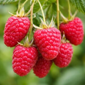 Érett piros málna Rubus idaeus Sugana Red közeli képen