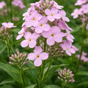 Hölgyestike Hesperis matronalis rózsaszín virág közelről virágzó évelő növény