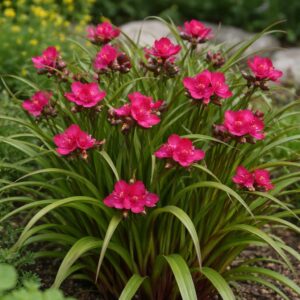 Piros kerti pletyka Rubra Tradescantia andersoniana virágzó növény kertben