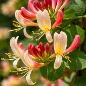 Illatos kúszó lonc Belgica Select Lonicera periclymenum virág közelről