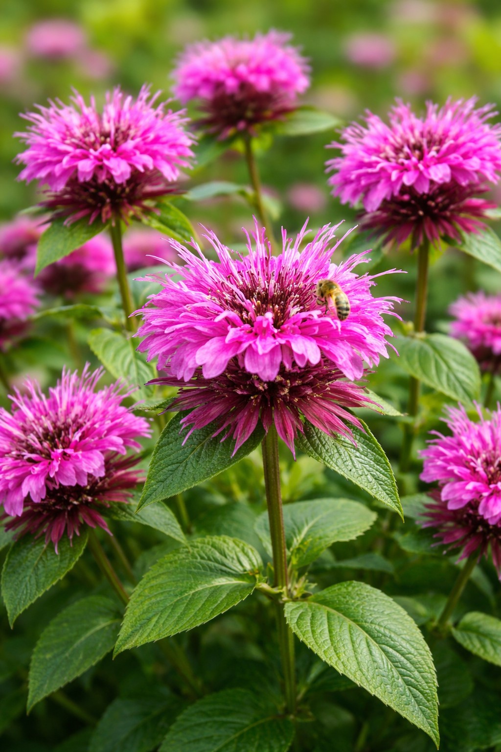 Méhbalzsam Monarda didyma Pardon My Cerise rózsaszín virág közelről