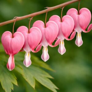Szívvirág Dicentra spectabilis rózsaszín virágok közelről szív alakú virágok