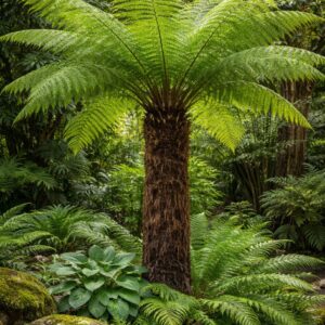 Ausztrál fa páfrány Dicksonia antarctica kifejlett növény árnyékos kertben