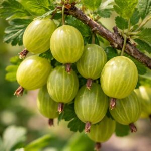 Zöld egres piszke Ribes uva-crispa érett gyümölcsök ágon