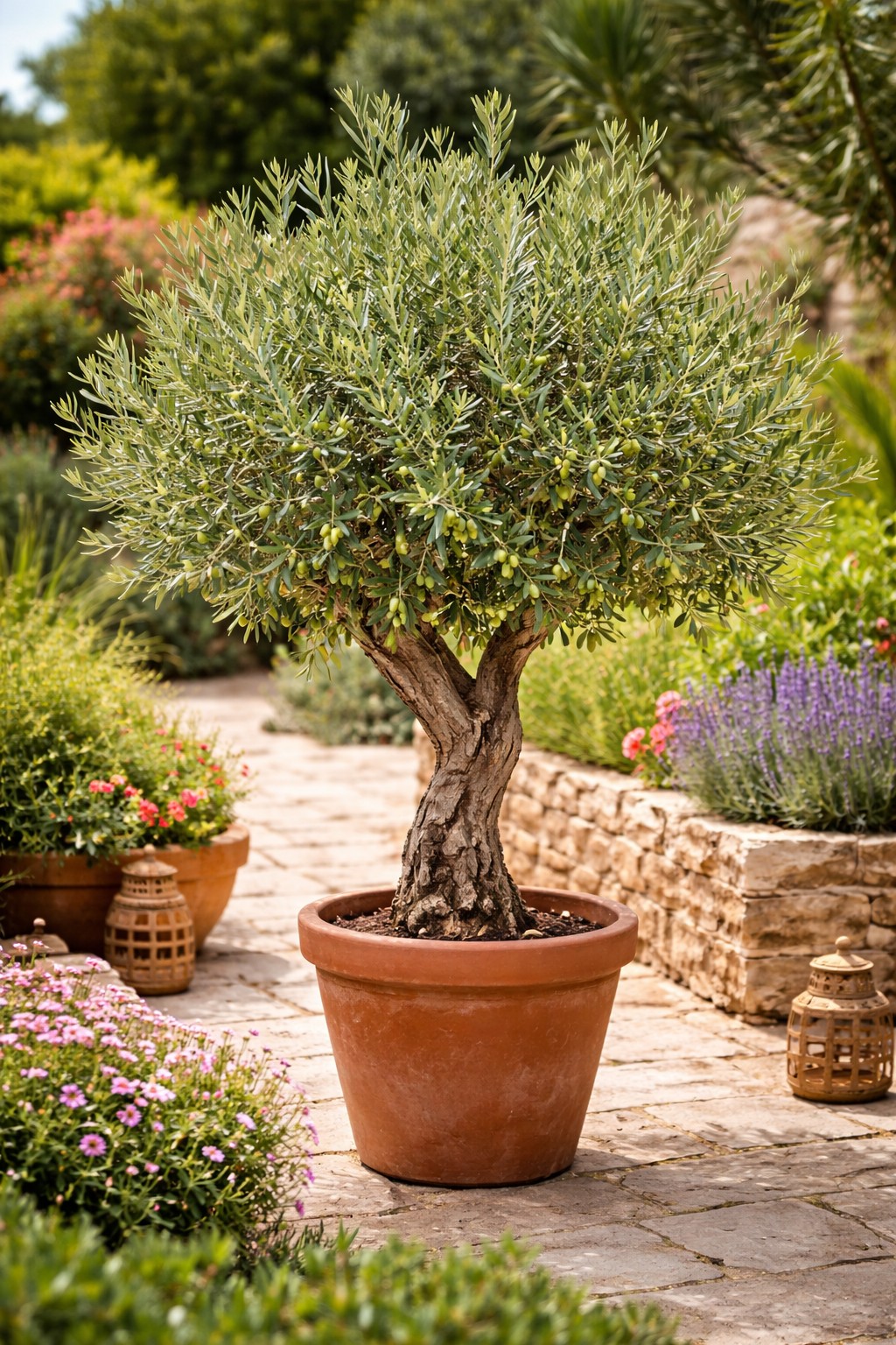 Olajfa Olea europaea kifejlett mediterrán fa kertben dézsában