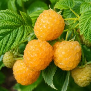 Érett aranymálna gyümölcsök közelről – Rubus idaeus ‘Fallgold’