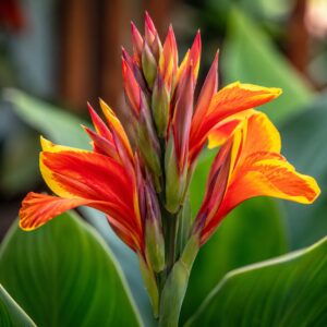 Kánna virág – Canna indica narancssárga virágzatának közeli fotója