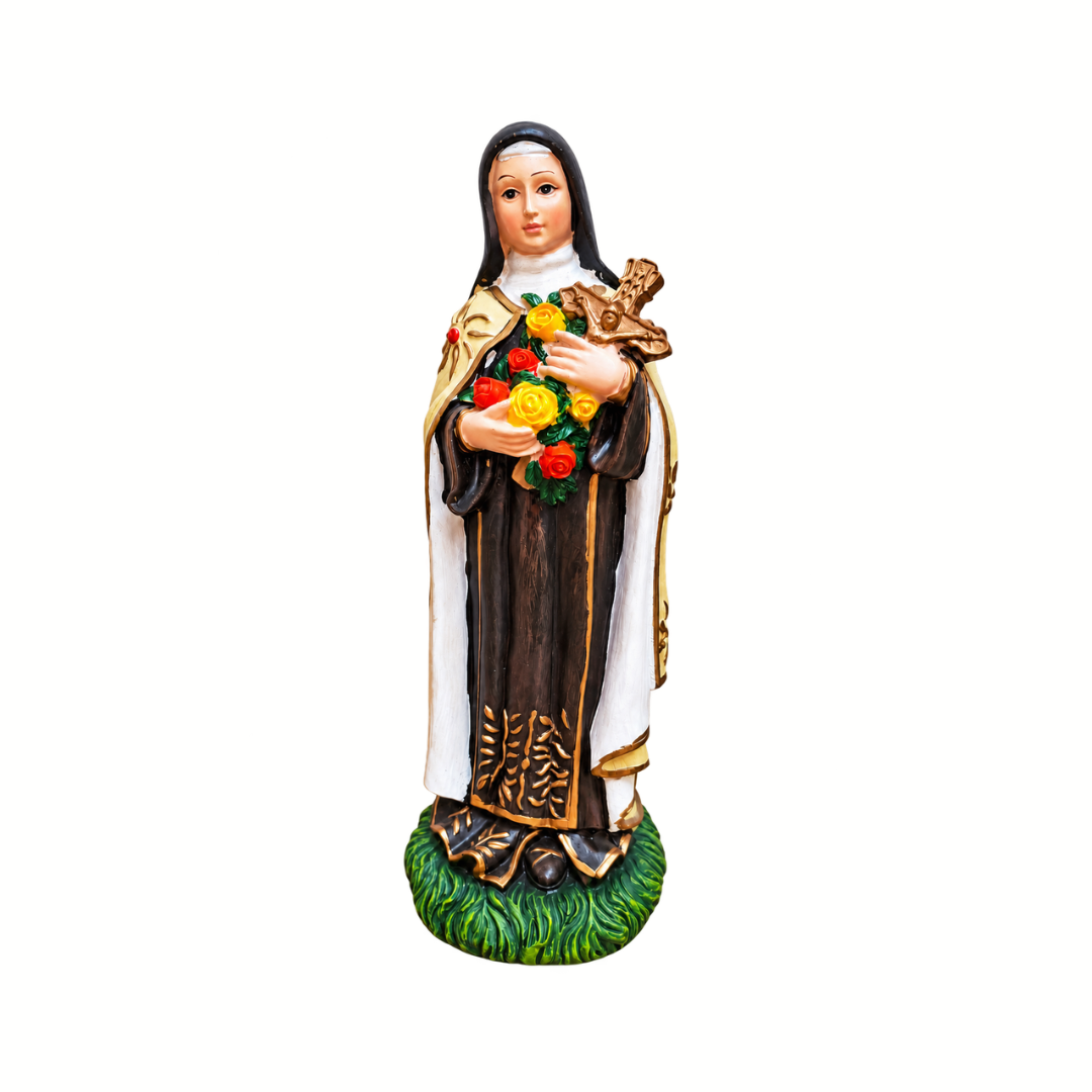 Szent Teréz szobor rózsákkal és feszülettel – 30 cm